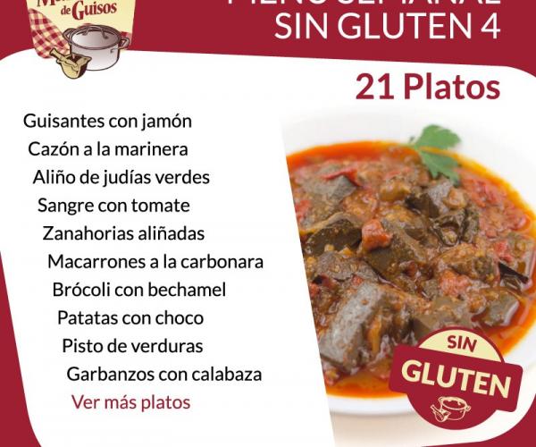 Pack Menú Semanal Sin Gluten 4. Asesorados por ASPROCESE-FACE RESTAURACIÓN.